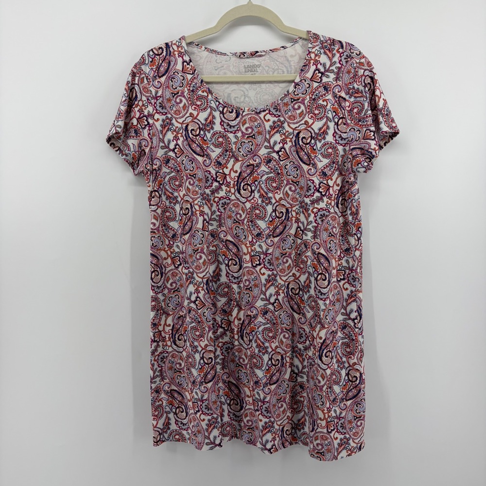 Lands' End T-Shirt Multicolor Womens MP Paisley Short Sleeve Scoop Neck Cotton